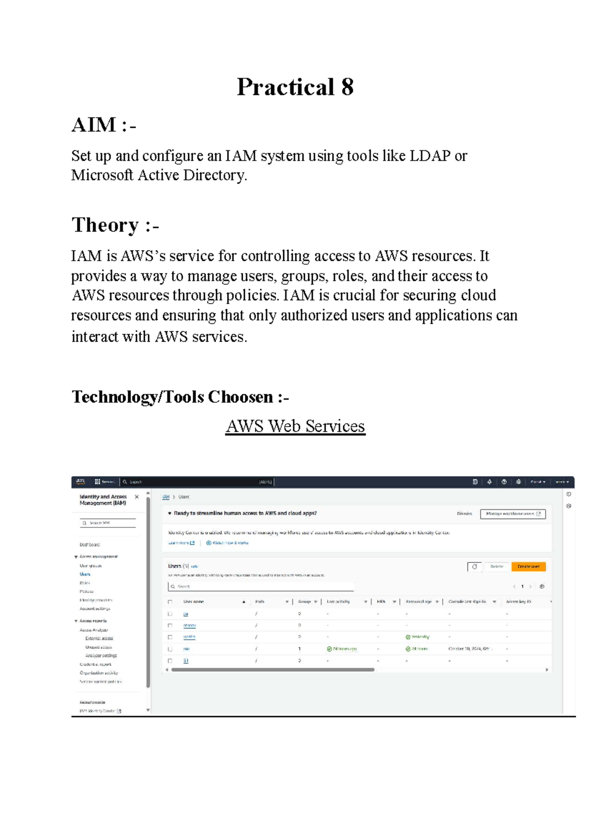 Practical-8: IAM Configuration Using AWS Tools for Security Management ...