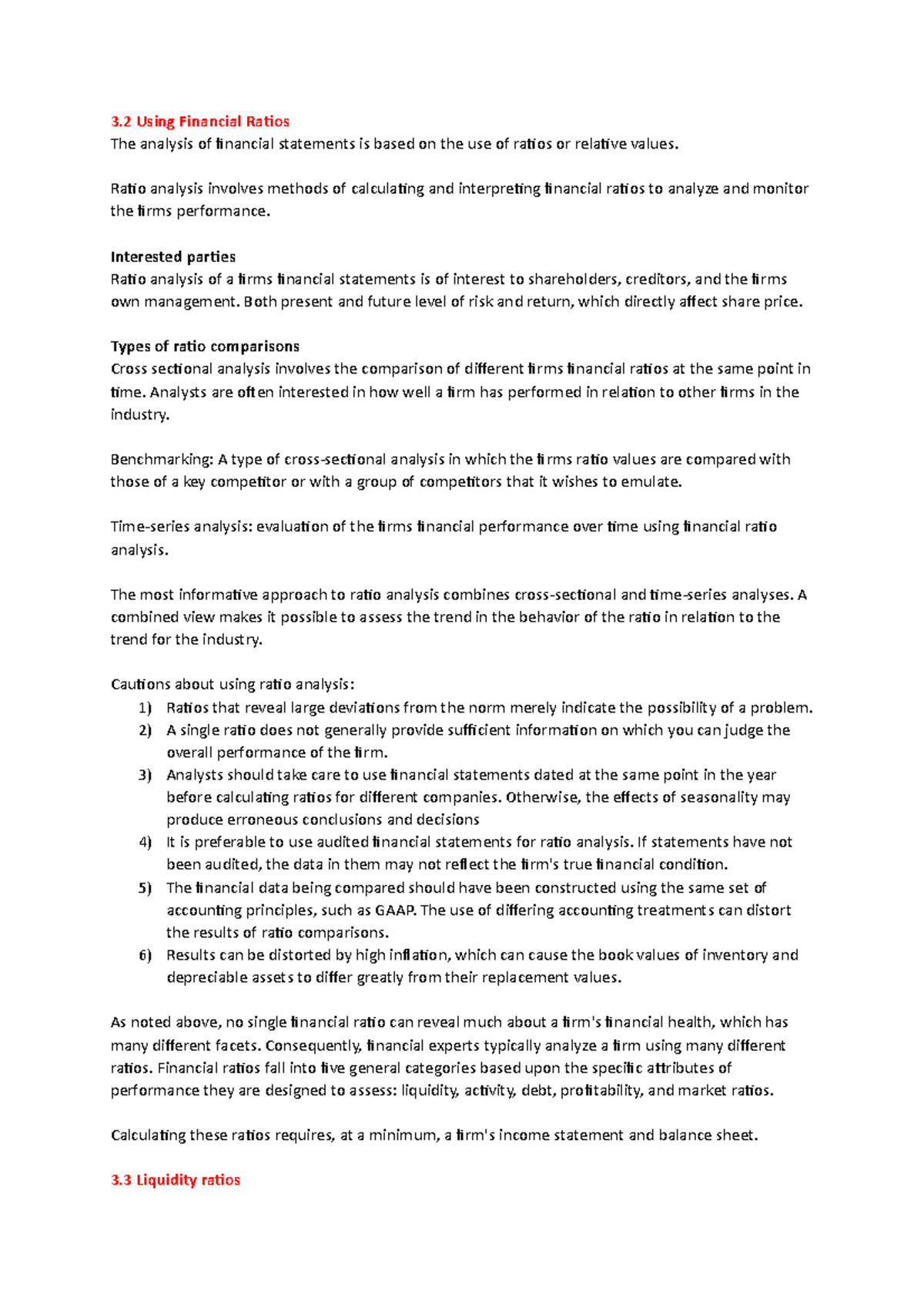 FM Chapter 3 - Financial Ratios and Performance Analysis - Studeersnel