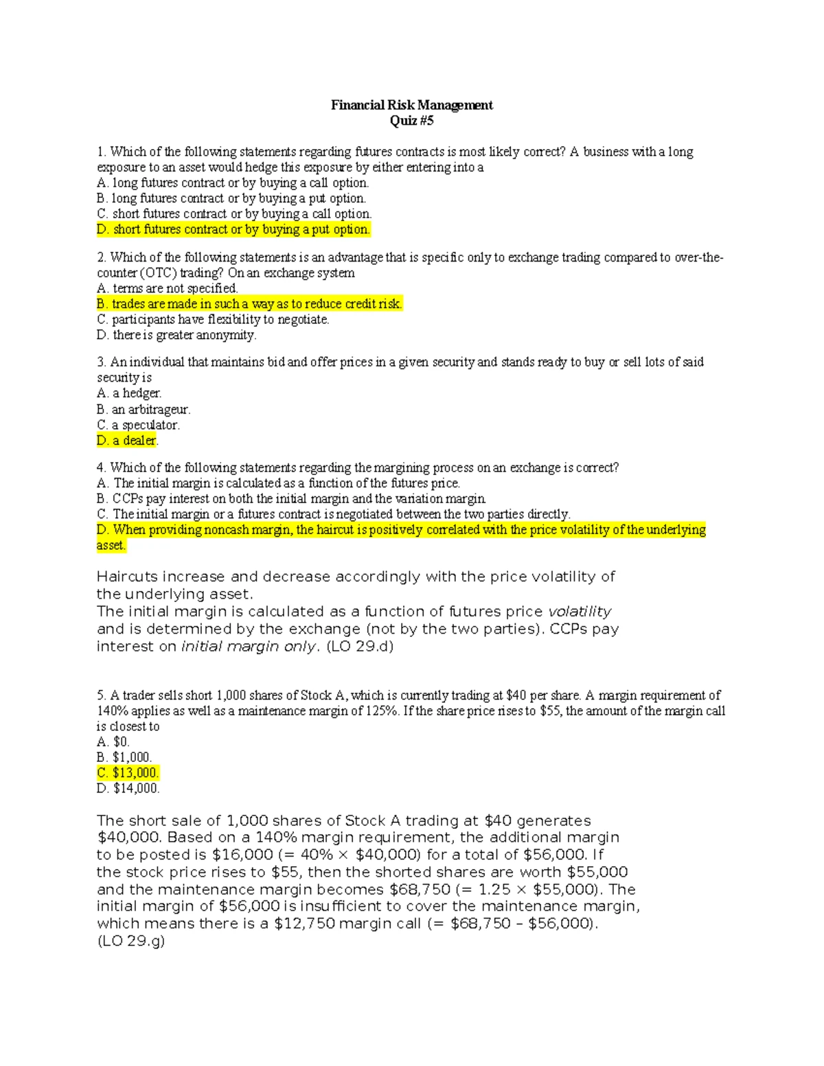 Financial Risk Management Quiz 2: Key Concepts and Analysis - Studocu