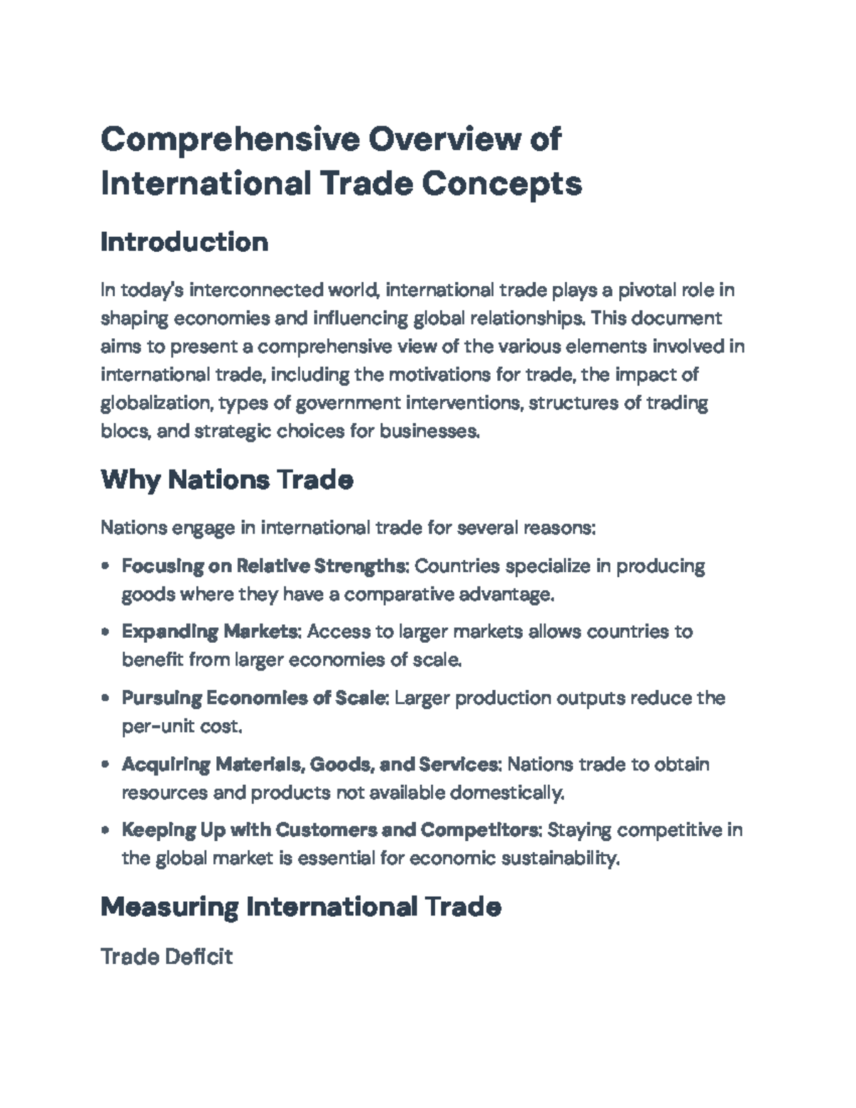 Comprehensive Overview of International Trade Concepts (INT101) - Studocu