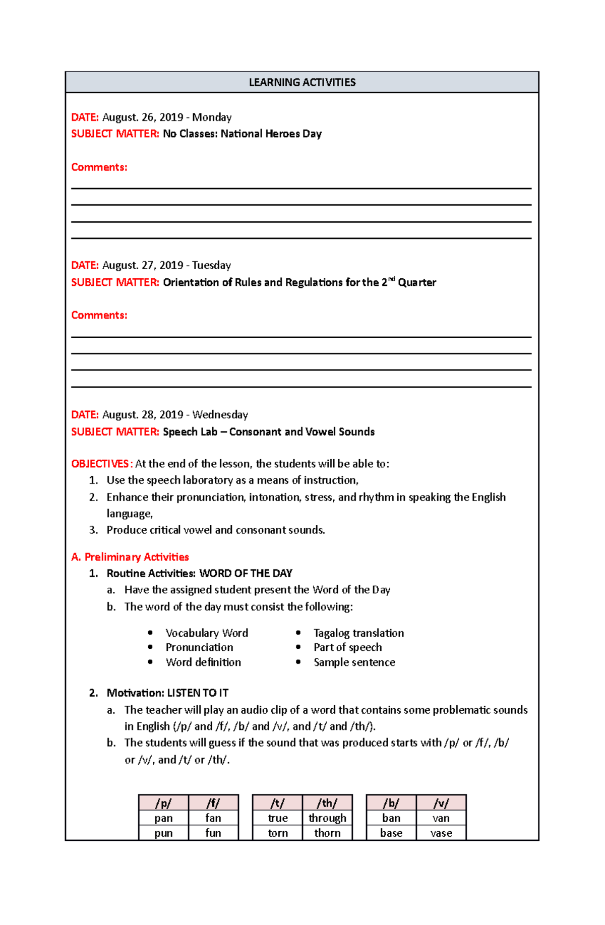 English 7 Q2 LP W1 - Weekly Lesson Plan for Language Skills - Studocu