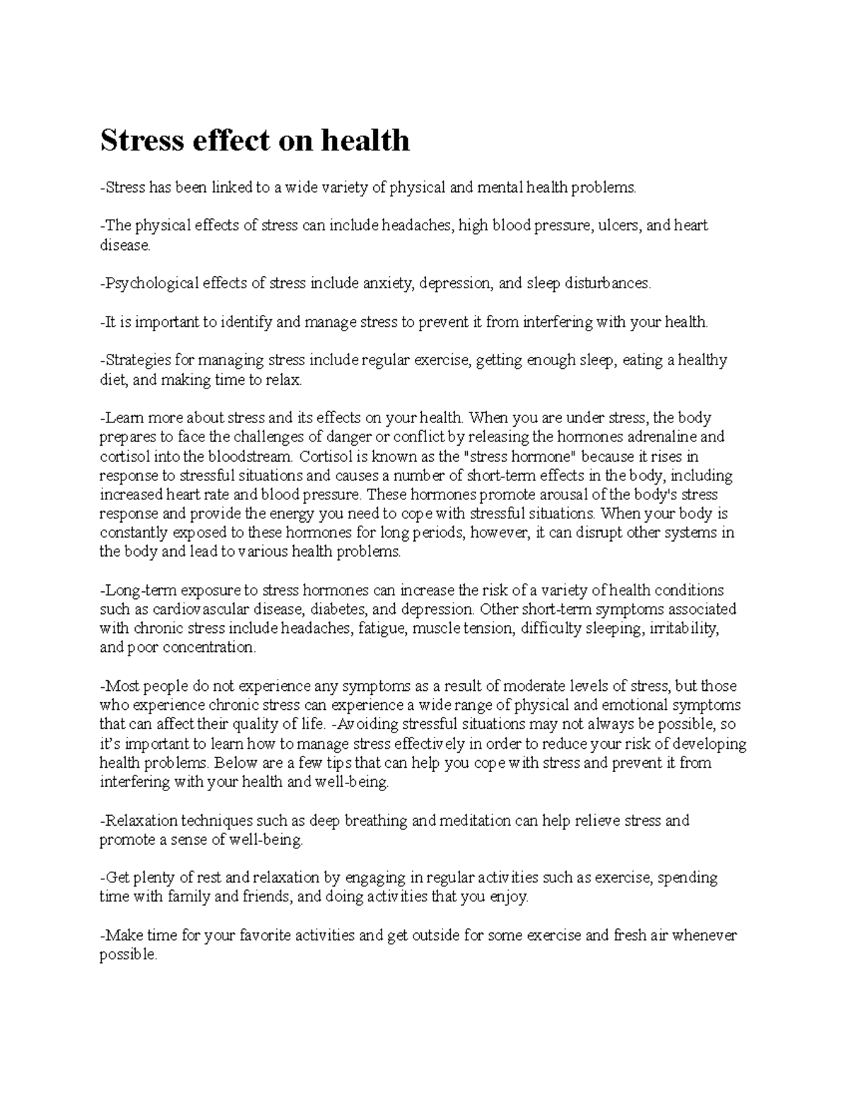 Biol 3 1 - Stress Impact on Health: Understanding and Management - Studocu