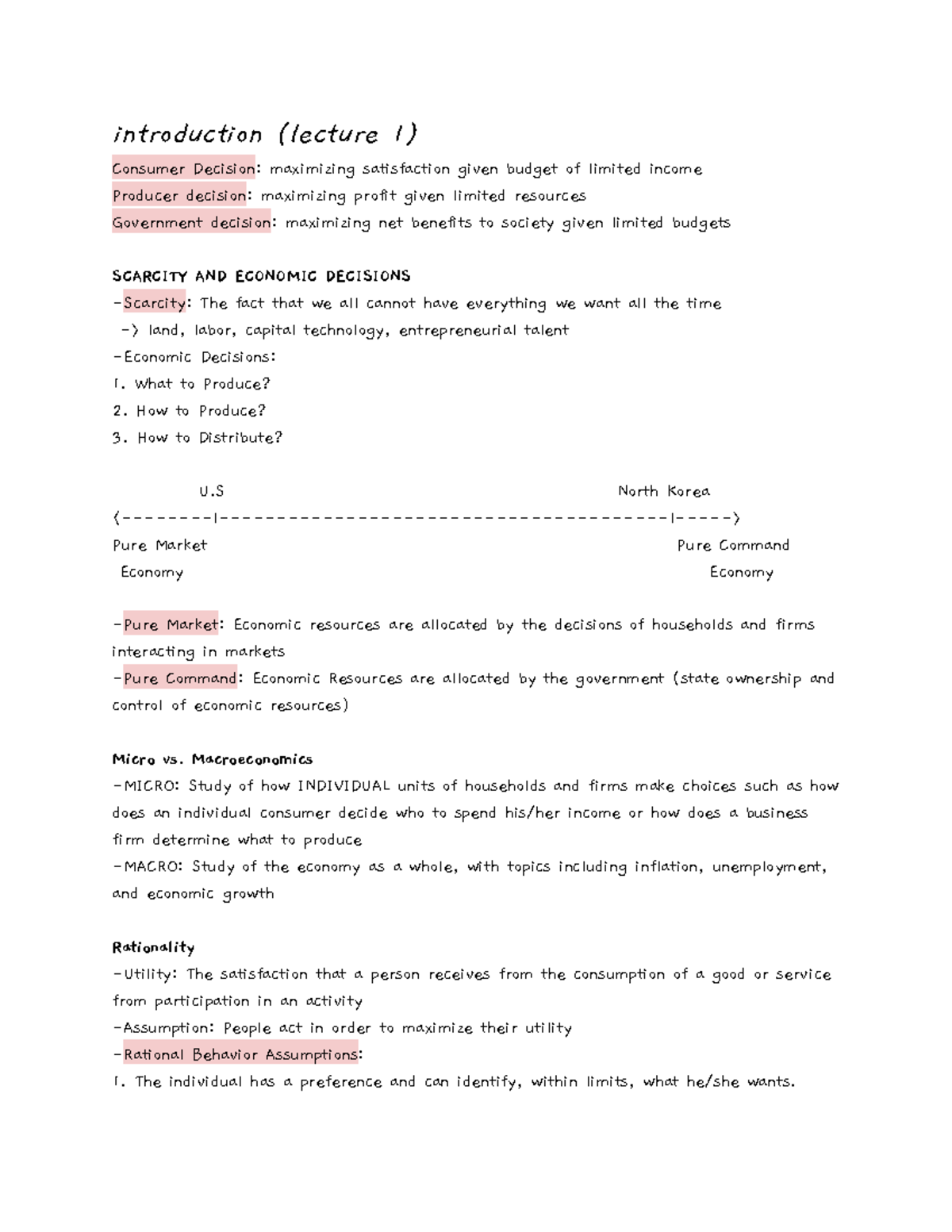 Microeconomics Notes Week 1 and 2 - introduction (lecture 1) Consumer ...
