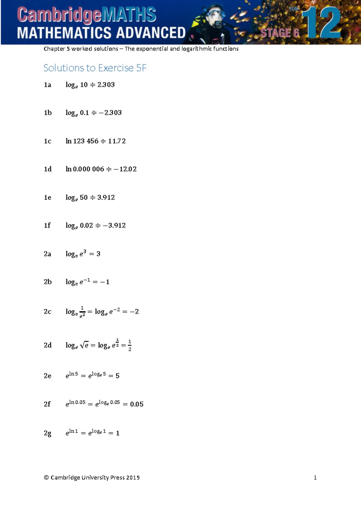 Chapter 5 Worked Solutions: Exponential & Logarithmic Functions (5F ...