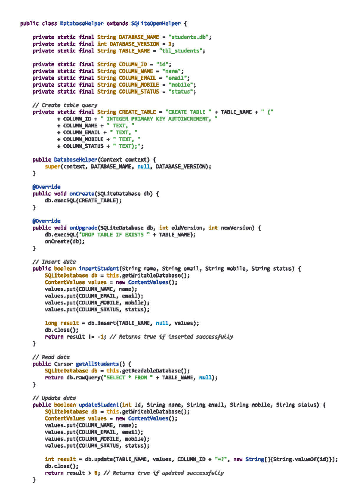 Database Class Implementation for SQLite (CS101) - Studocu