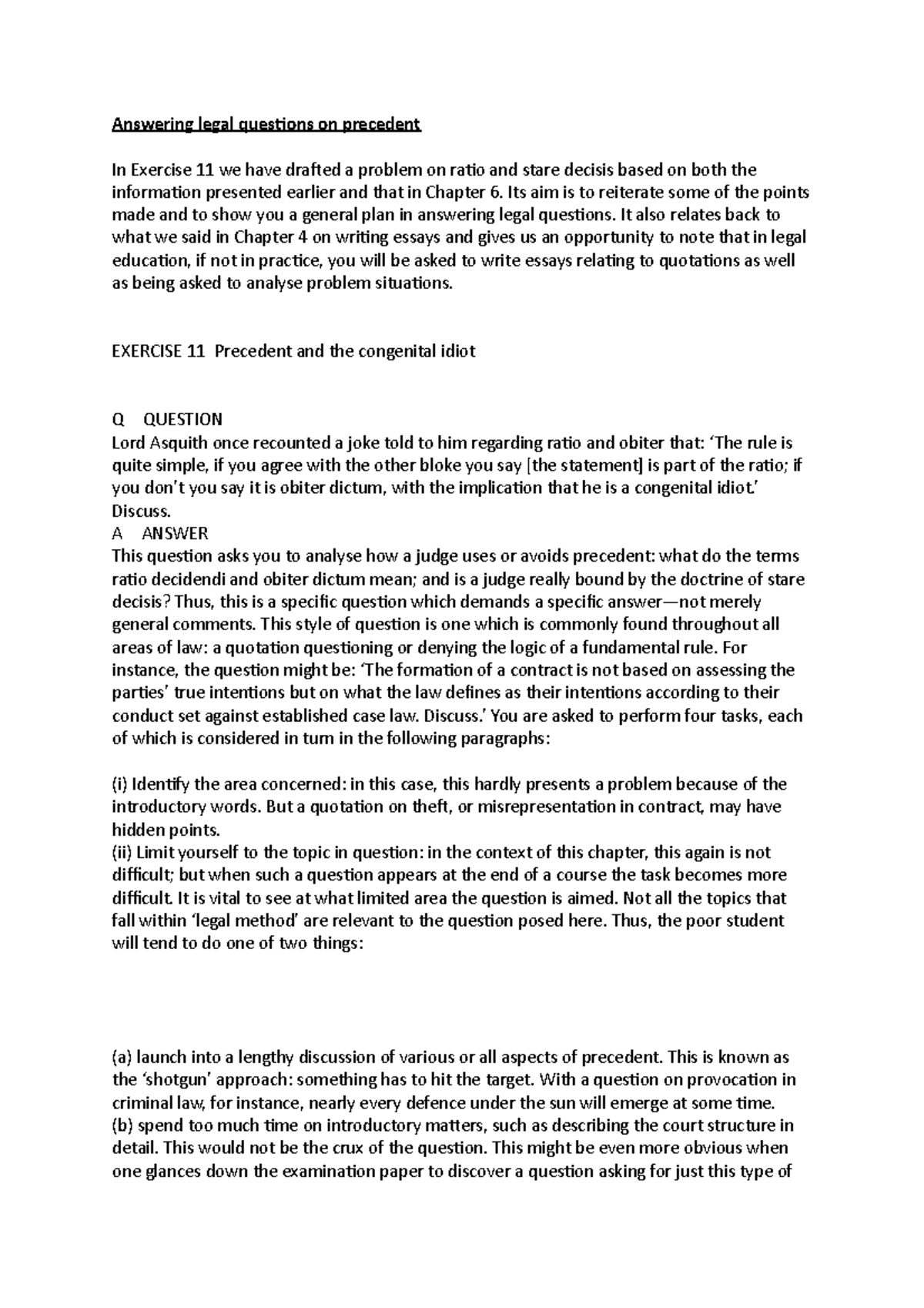 Legal Method II: Essay Notes on Precedent and Stare Decisis - Studocu