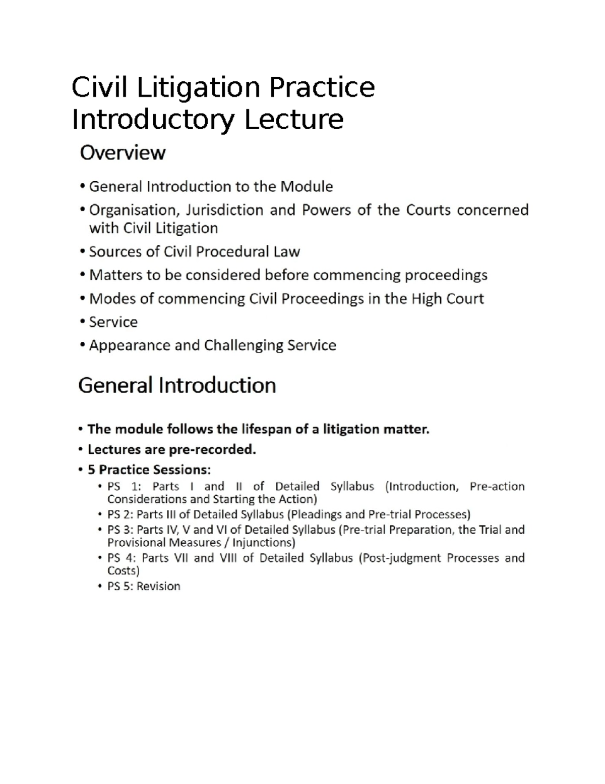 Civil Litigation Practice: Introductory Lecture Overview - Studocu
