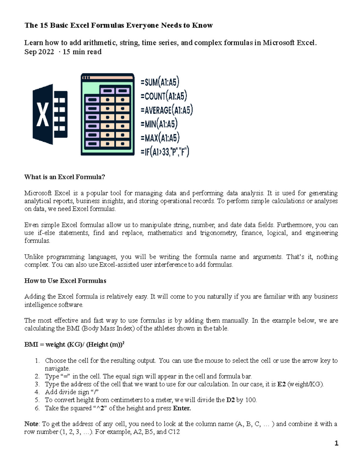 Basic Excel Formulas: Essential Skills for Data Analysis (Excel 101 ...