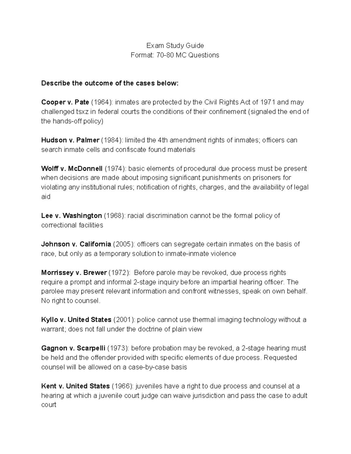 CCJS100 Final Exam Study Guide: Key Cases & Concepts in Corrections ...