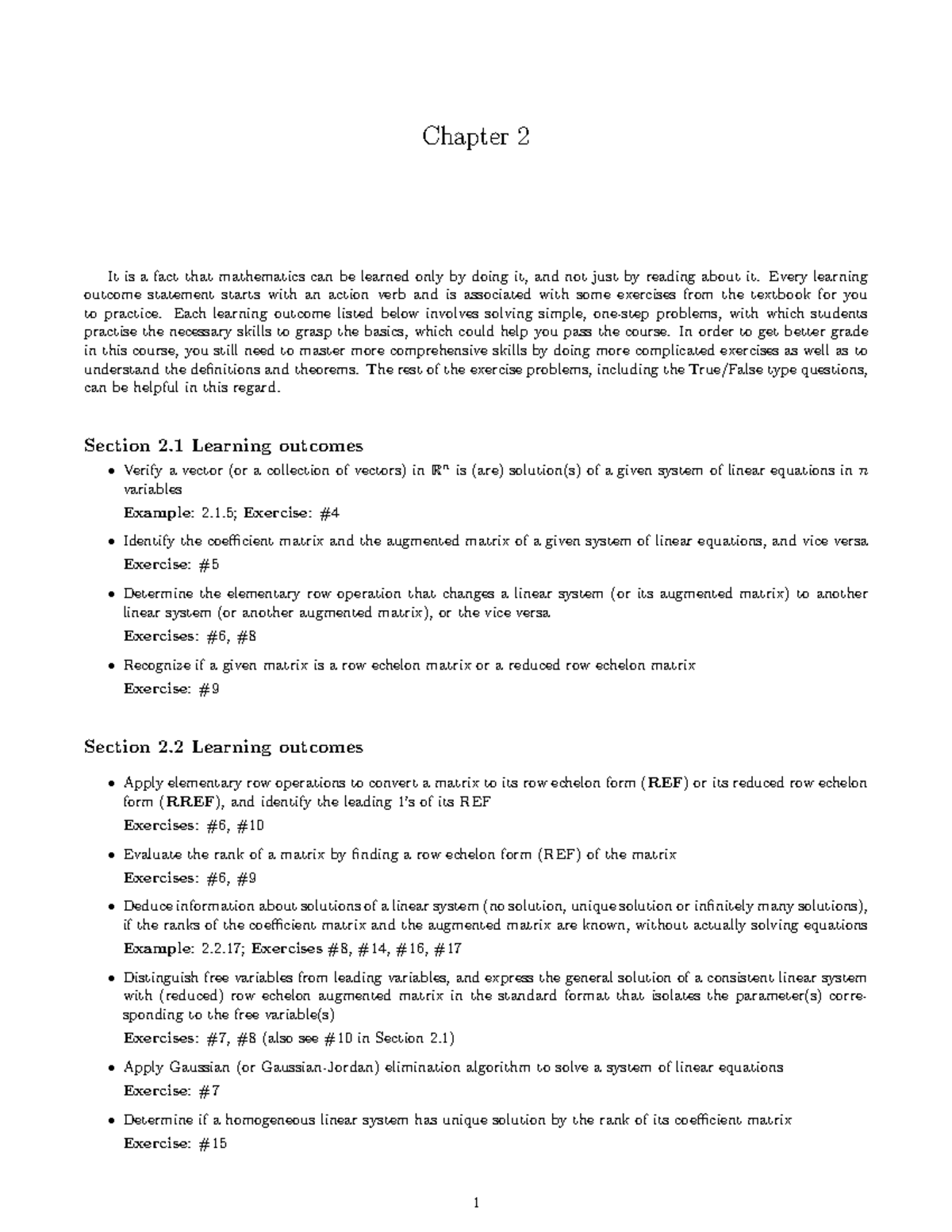 Mathematics Chapter 2: Learning Outcomes and Exercises - Studocu