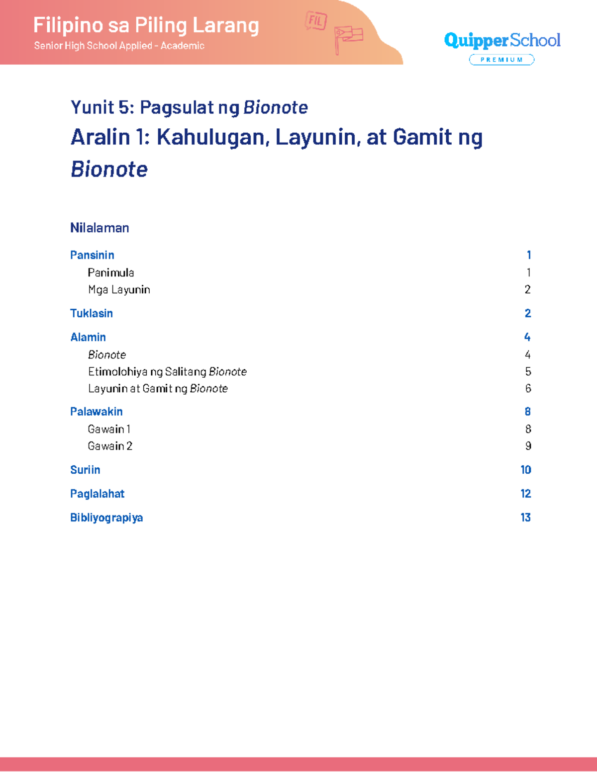 SG FPL 11 12 Q1 0501 Pagsulat ng Bionote: Kahulugan at Layunin - Studocu