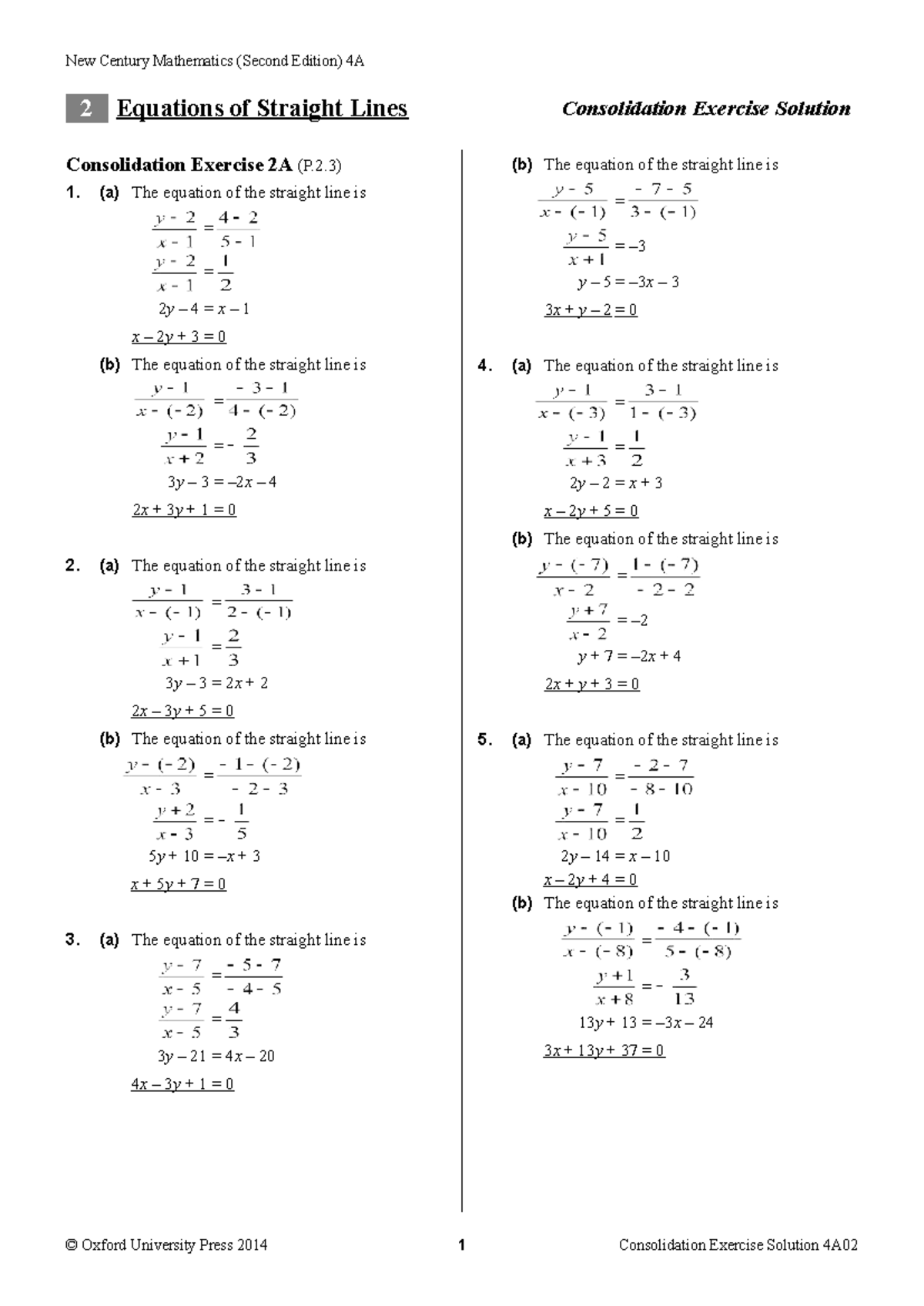 New Century Mathematics (2nd Ed) 4A02 Consolidation Exercise Solutions ...