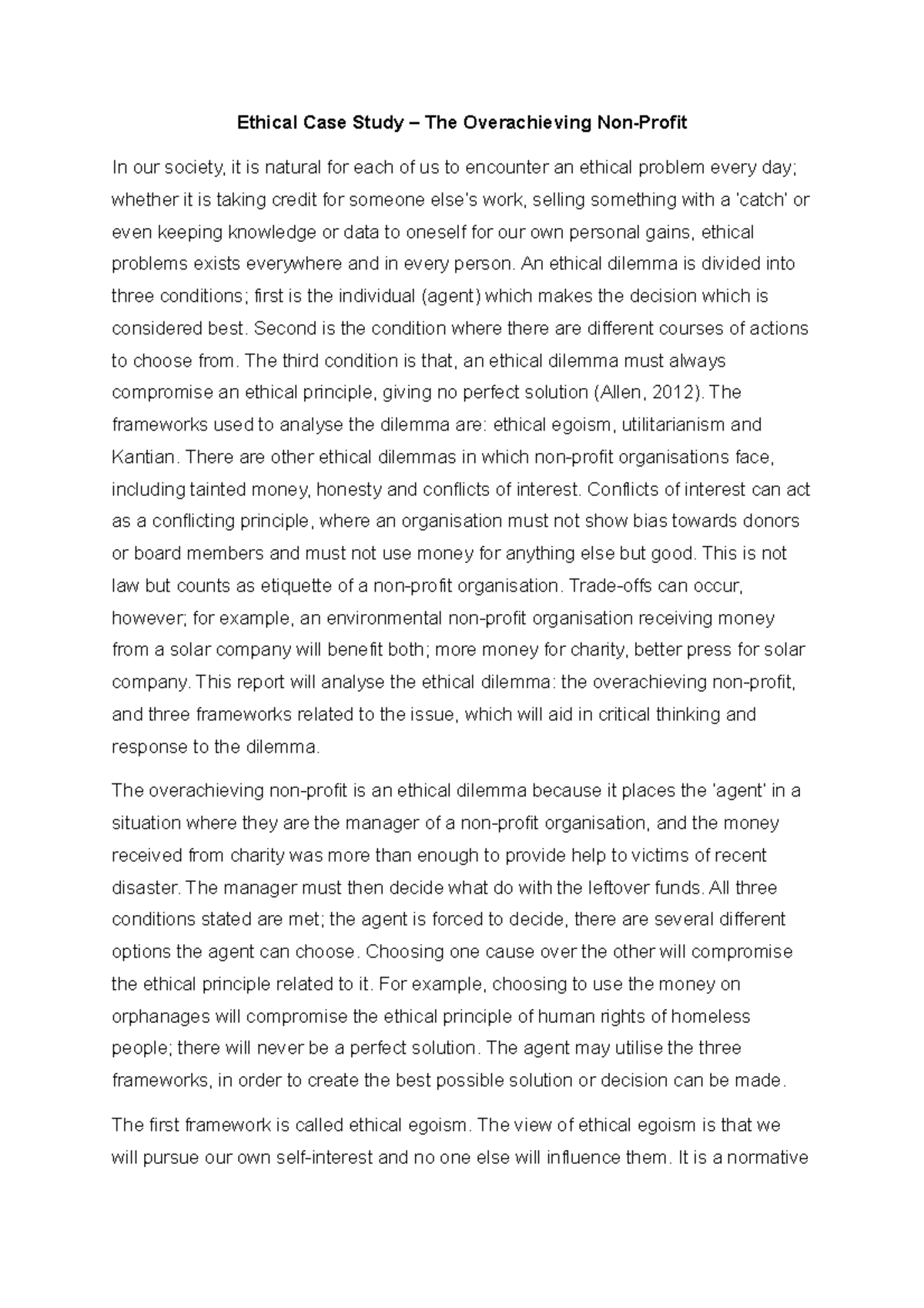 ETHC 101: Ethical Case Study on the Overachieving Non-Profit - Studocu