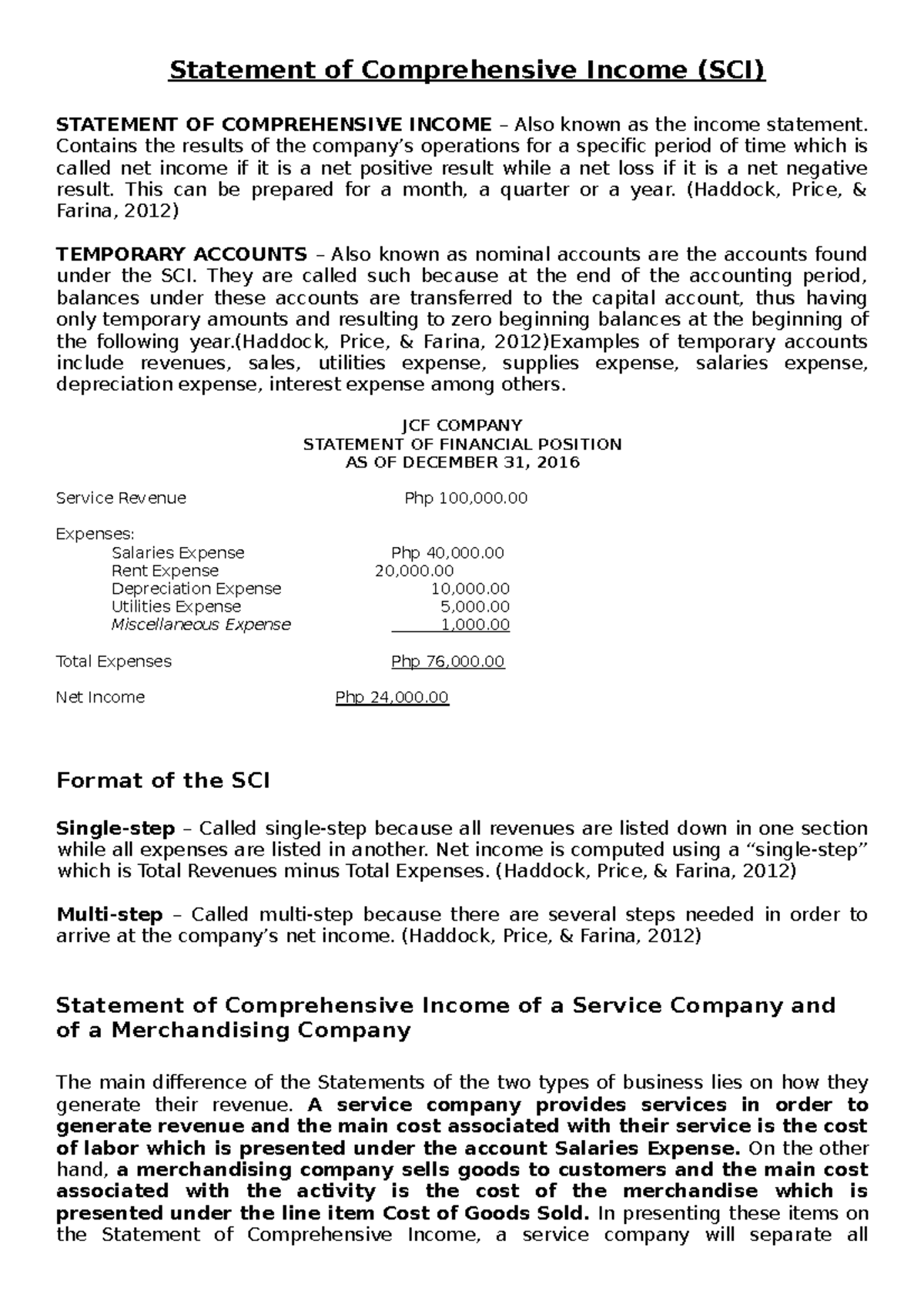SCI-Lecture-Notes: Comprehensive Income Statement Overview - Studocu