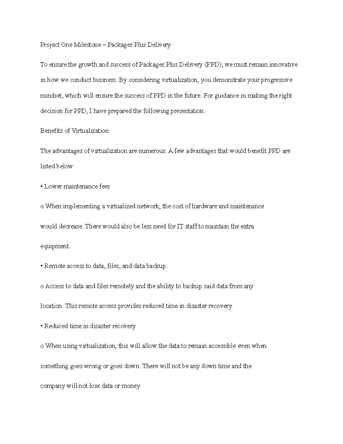 Project One Milestone: Virtualization Insights for Packages Plus ...