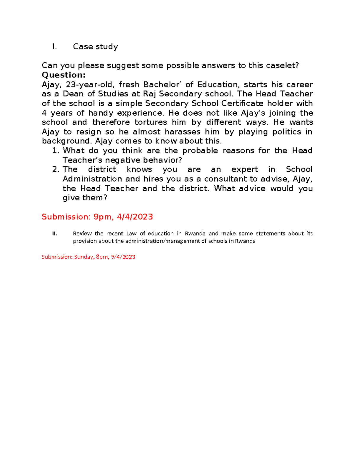 Case Study - Student Notes on School Administration Challenges - Studocu