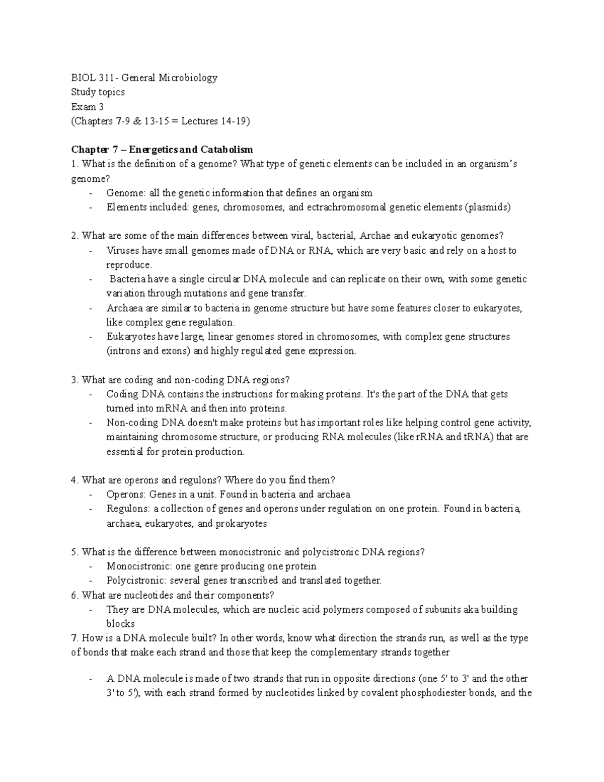 Exam 3 study guide for BIOL 311 - General microbiology (chapters 7-9 ...