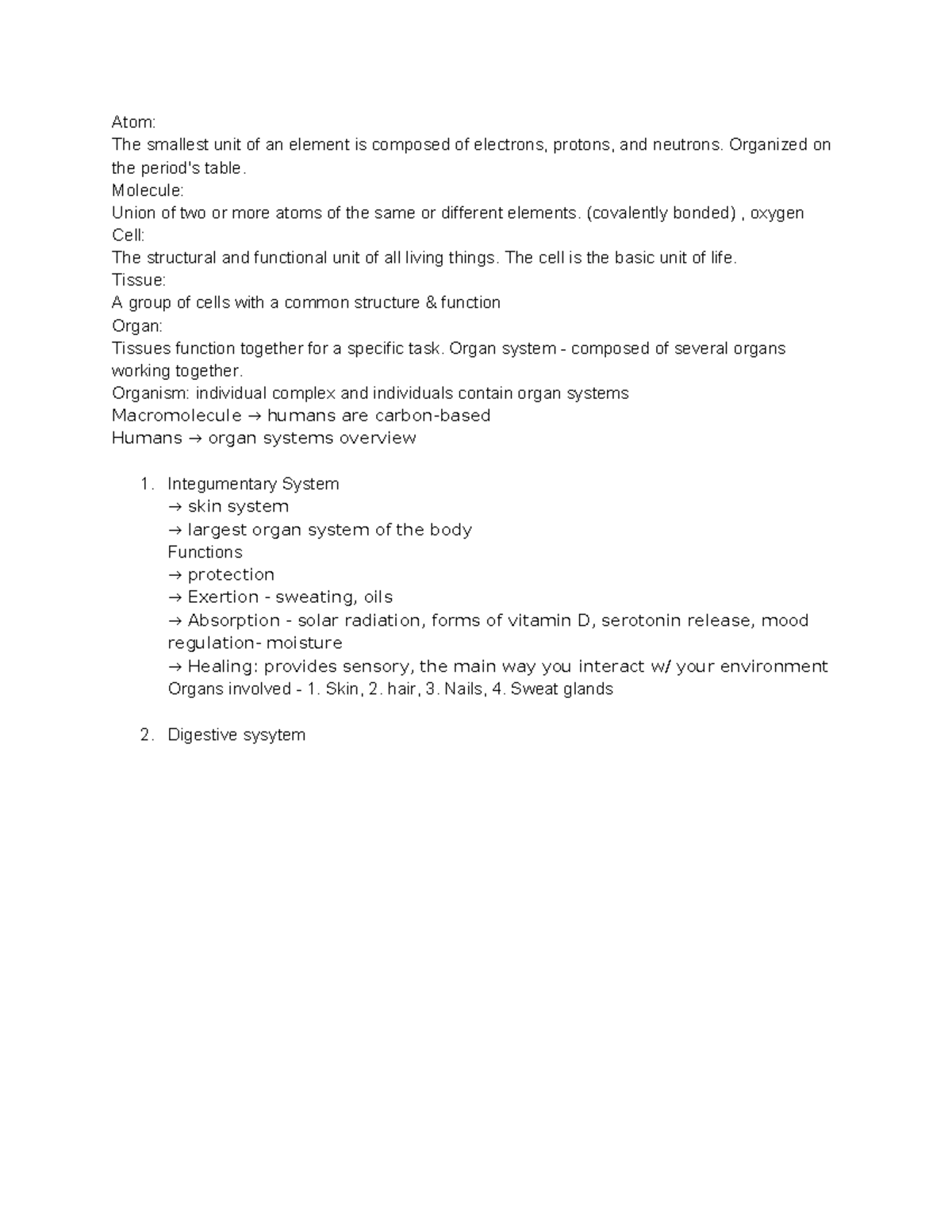 Biology Study Guide: Key Concepts of Cells and Organ Systems - Studocu