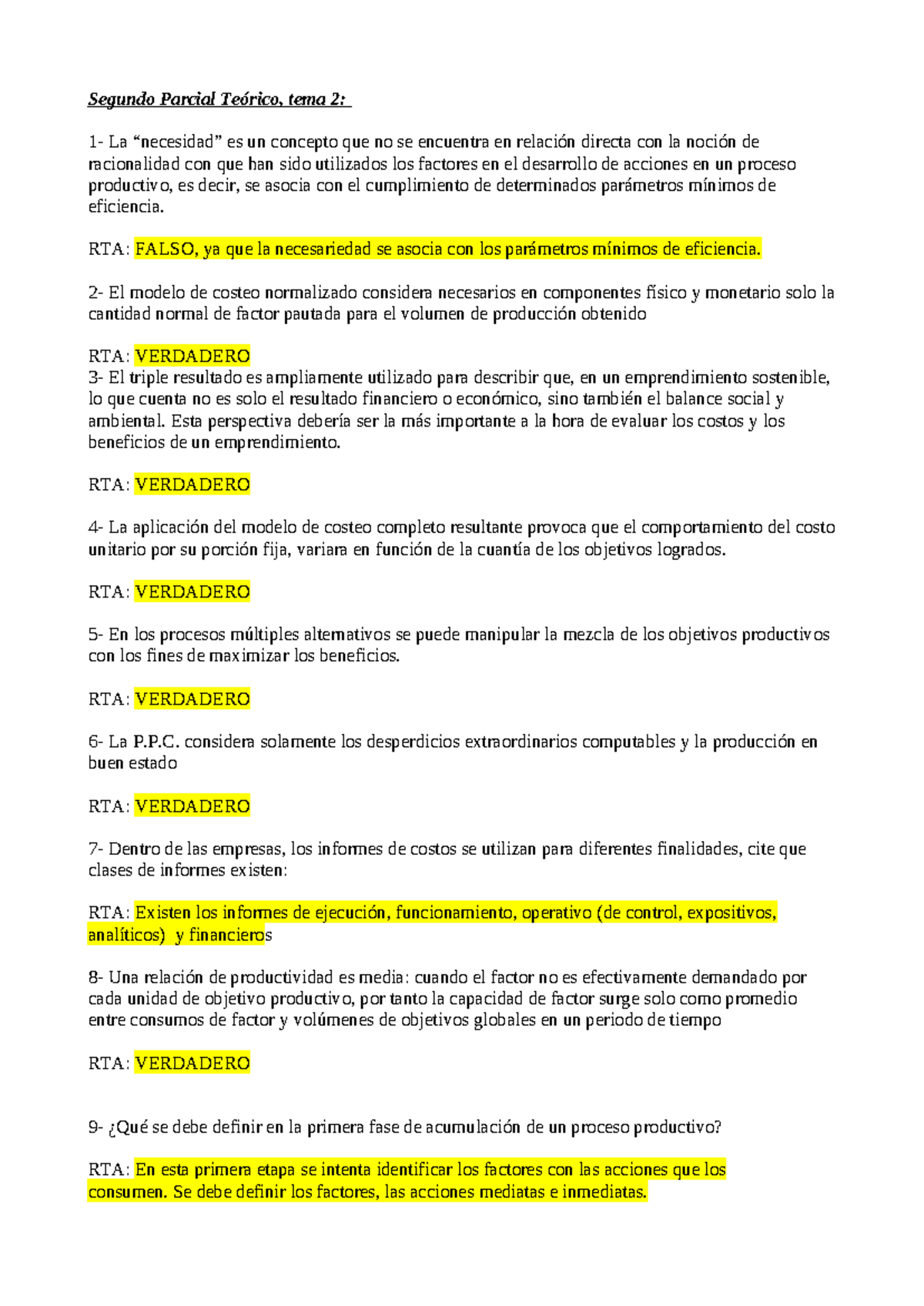 Segundo Parcial Teórico 2: Análisis de Costos y Eficiencia en ...