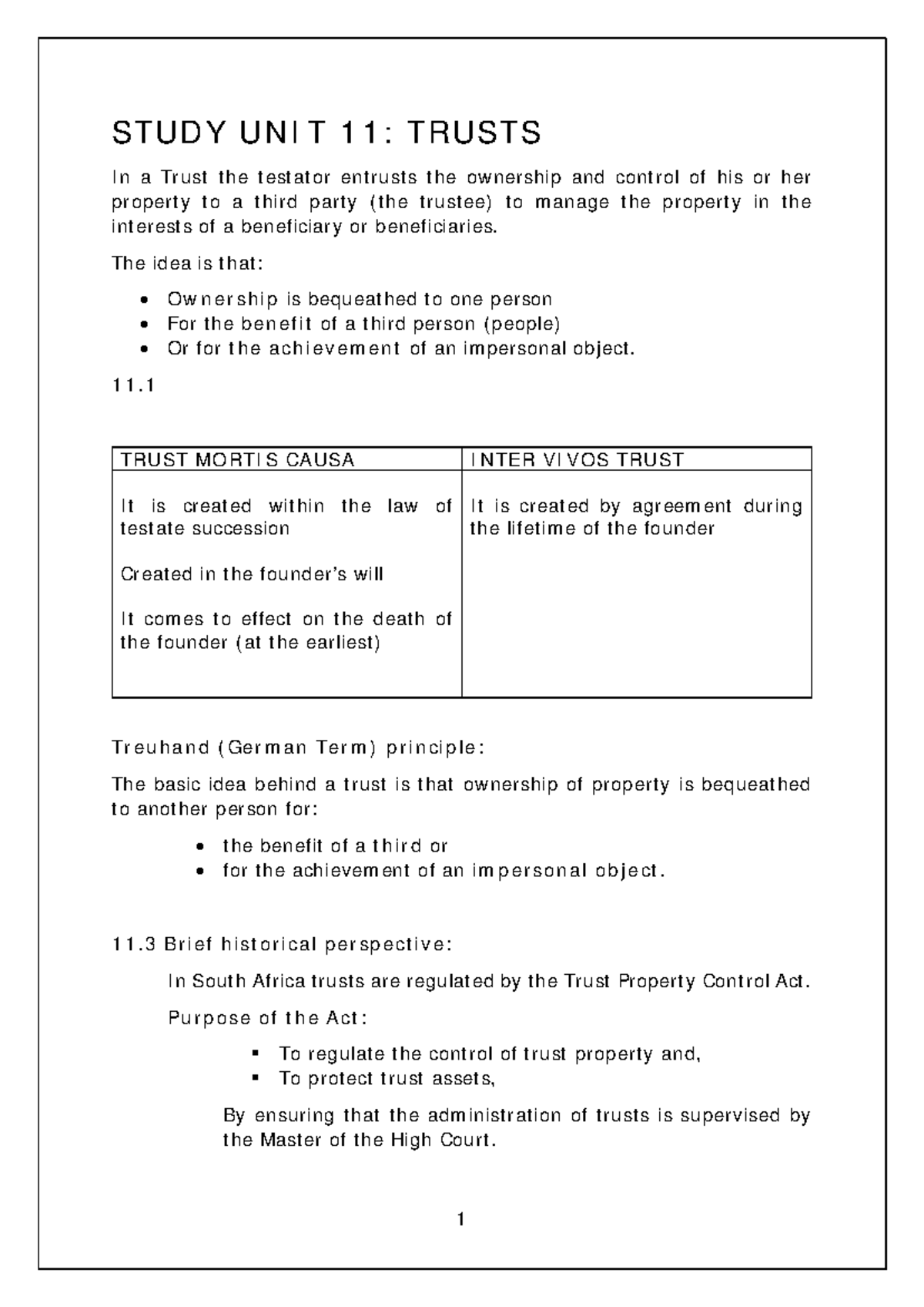 Learning Unit 11: Trusts - Key Concepts and Legal Implications - Studocu