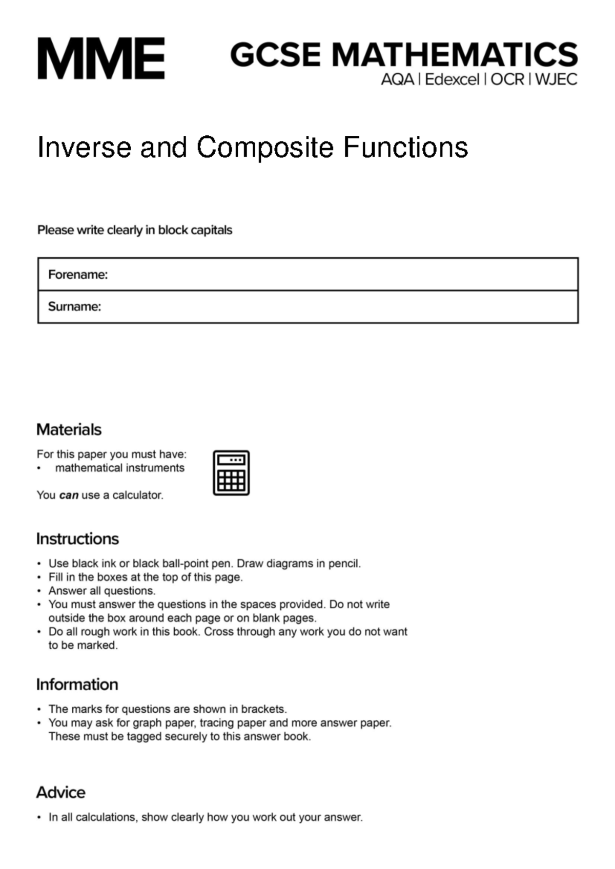 MME Functions: Advanced Inverse & Composite Questions - Studocu