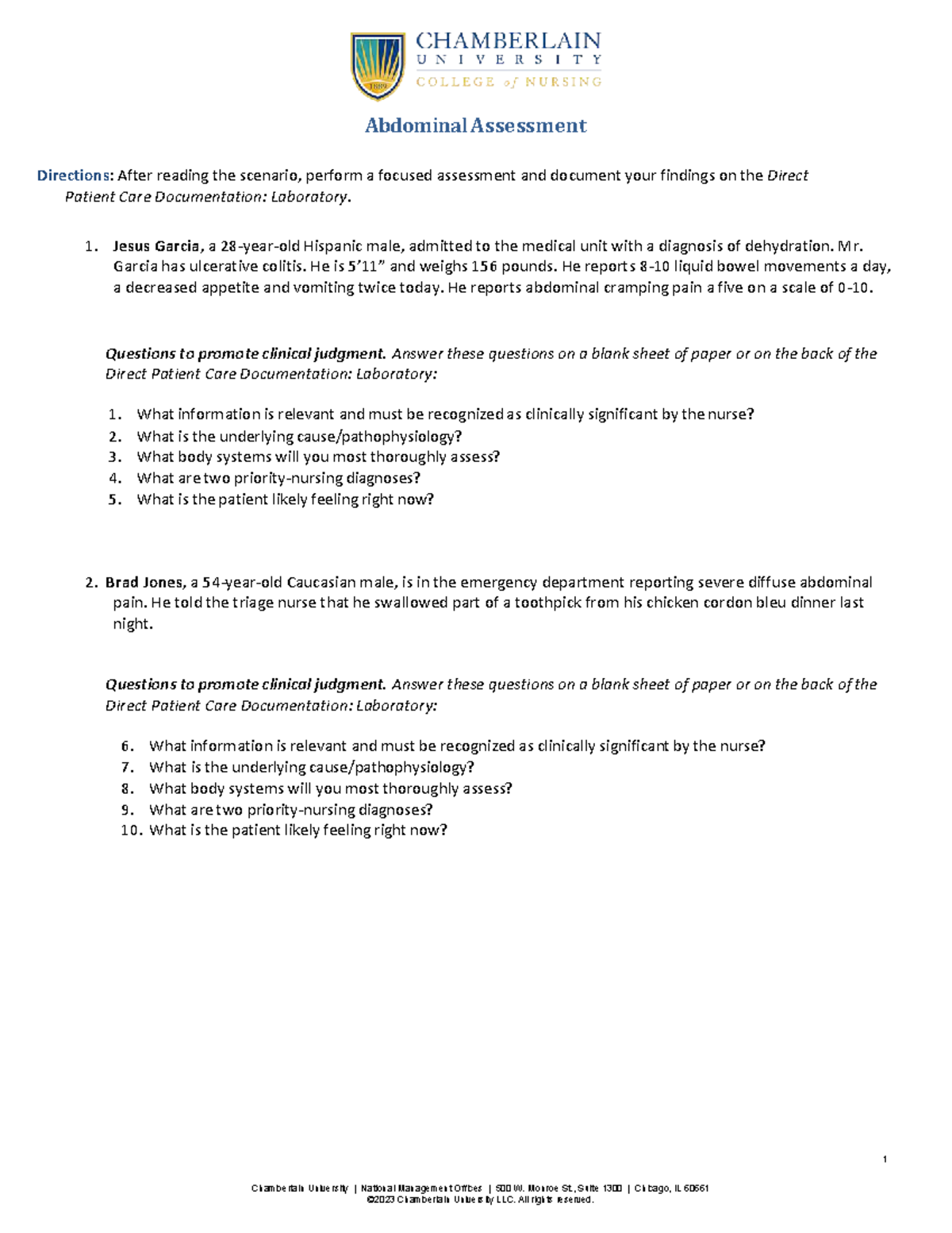 Abdominal Assessment Scenarios: Focused Evaluation & Documentation ...