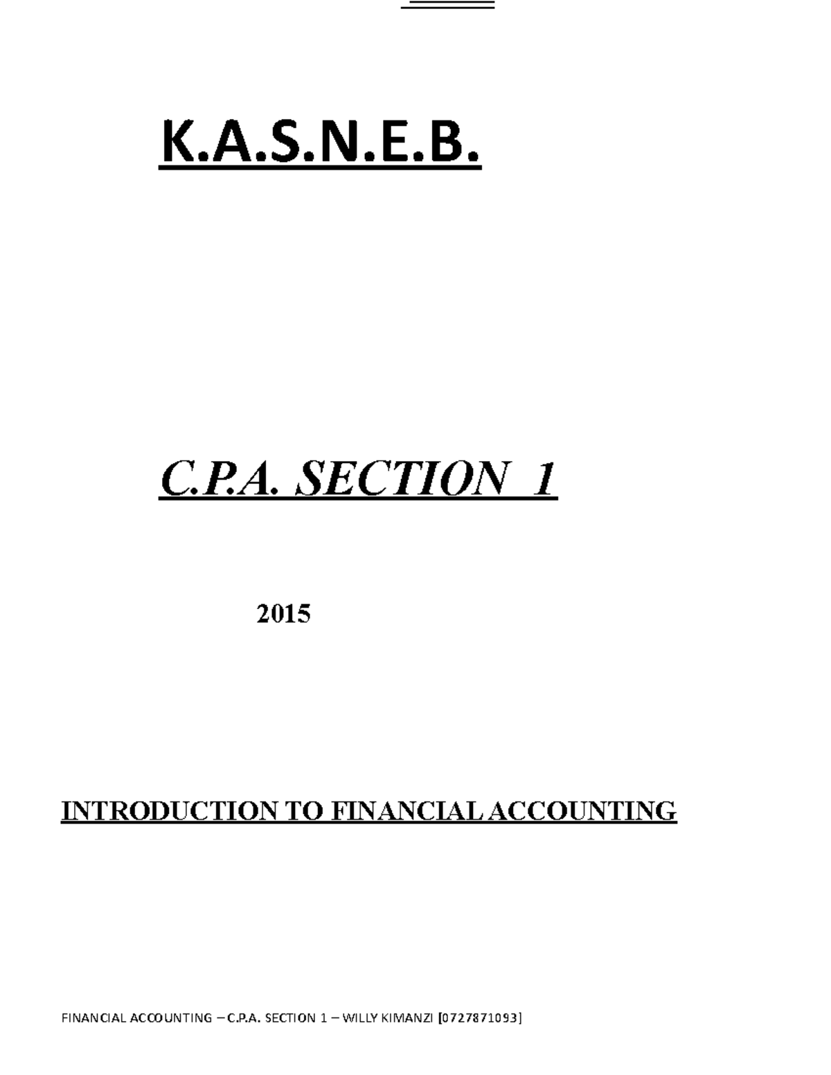 Introduction to Financial Accounting - C.P.A 1 Study Notes - Document Preview