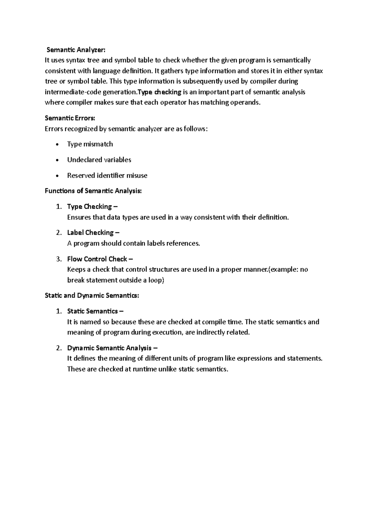 CS101: Semantic Analyzer - Understanding Type Checking and Errors - Studocu