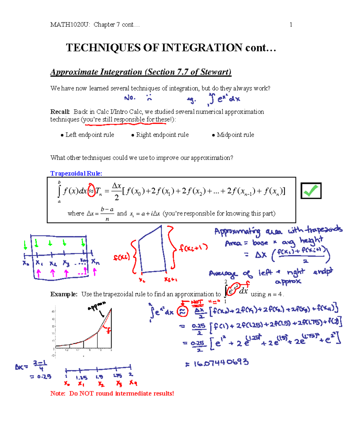 MATH1020U: Chapter 7 - Techniques of Integration Lecture Notes - Studocu