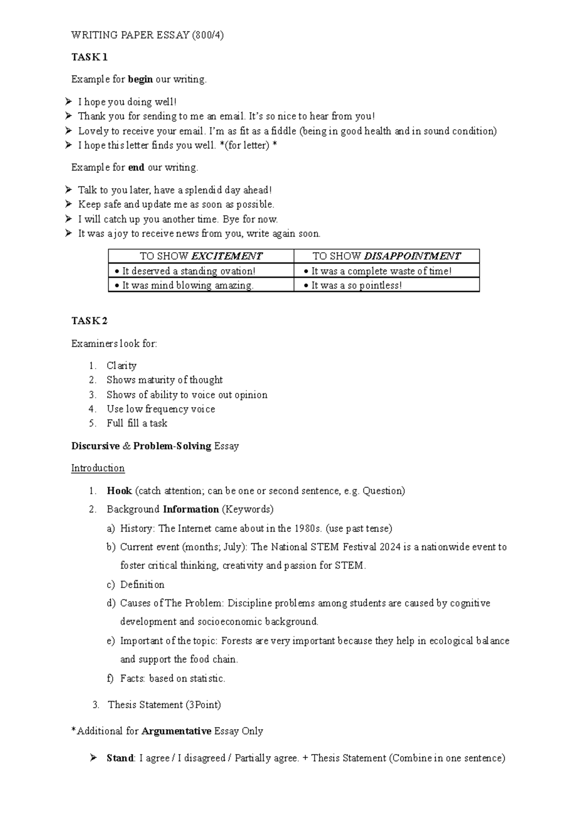 MUET Writing Paper Essay Task 1 & 2 Format and Notes Guide - Studocu