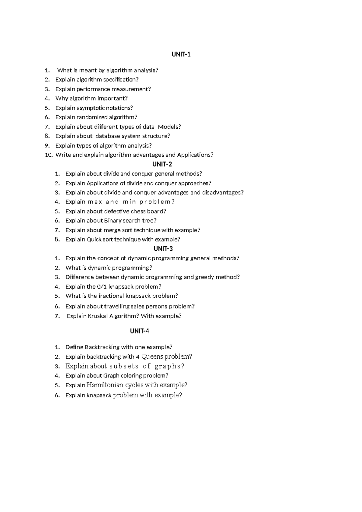 DAA IMP Questions - UNIT- 1. What is meant by algorithm analysis? 2 ...