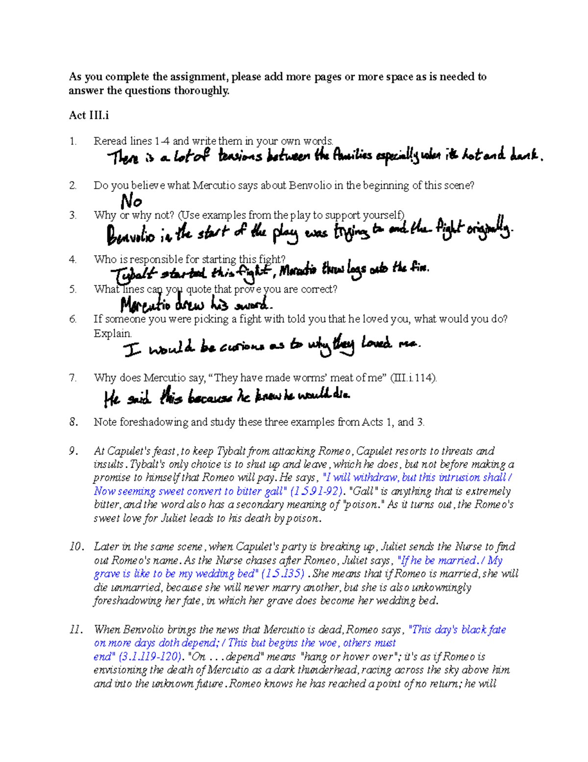Romeo and Juliet Act 3: In-Depth Questions and Analysis - Studocu