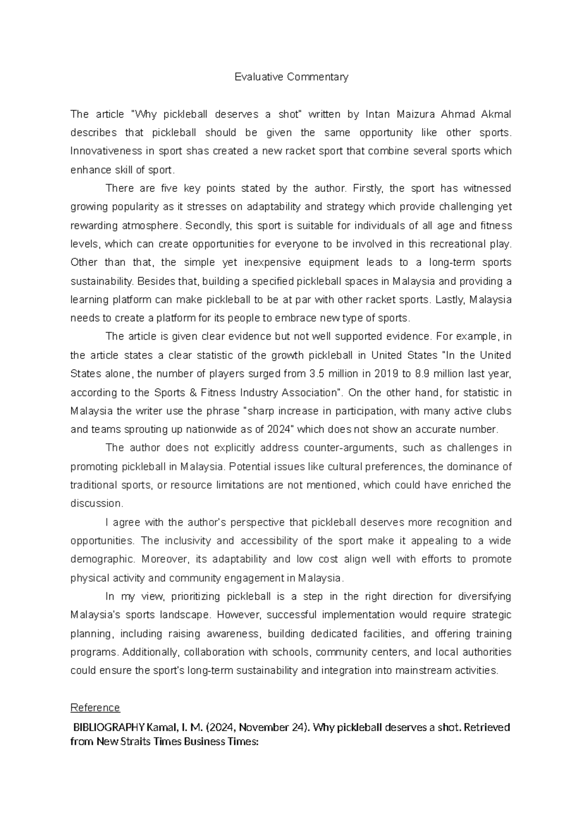 Evaluative Commentary - Innovativeness in sport shas created a new ...