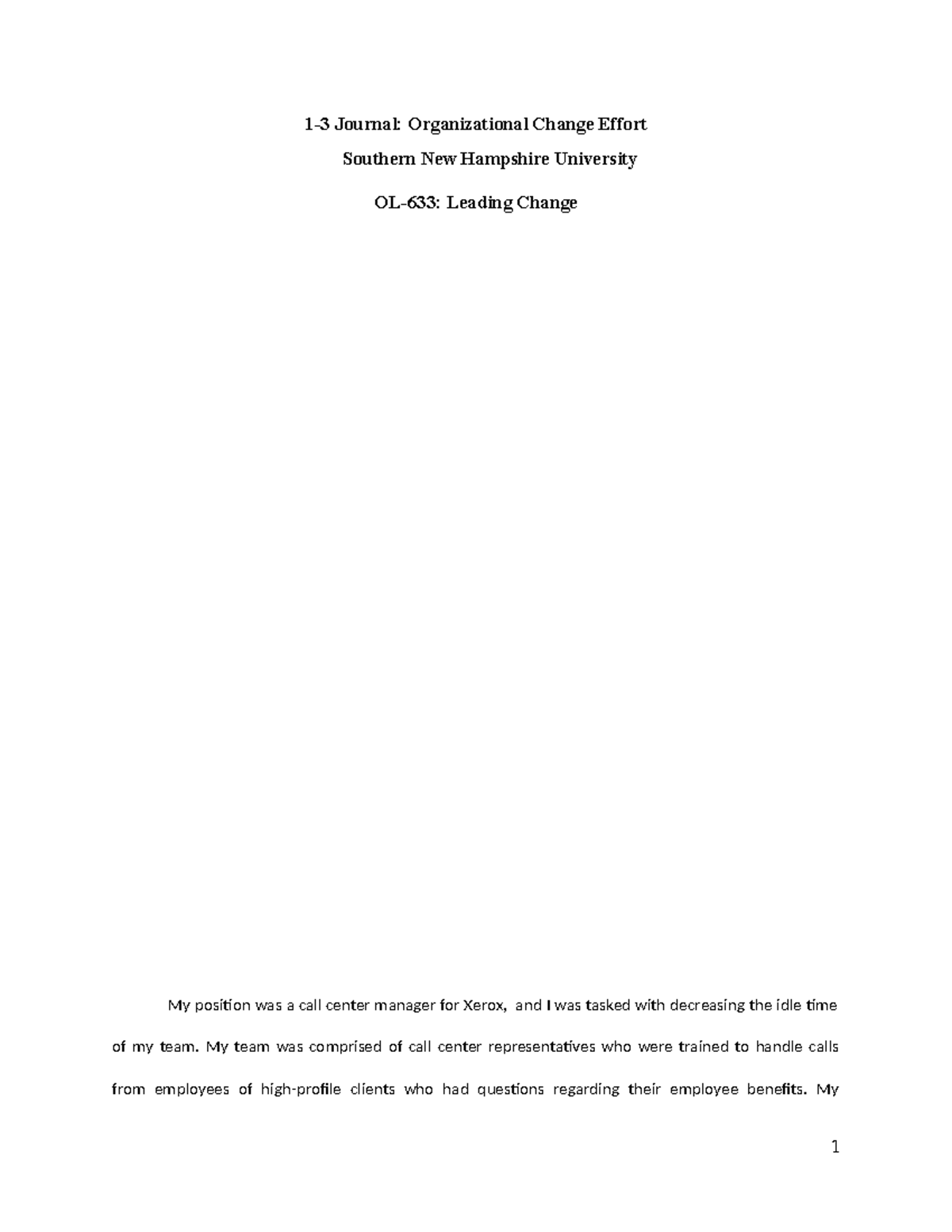 1-3 Journal Organizational Change Effort - 1-3 Journal: Organizational ...