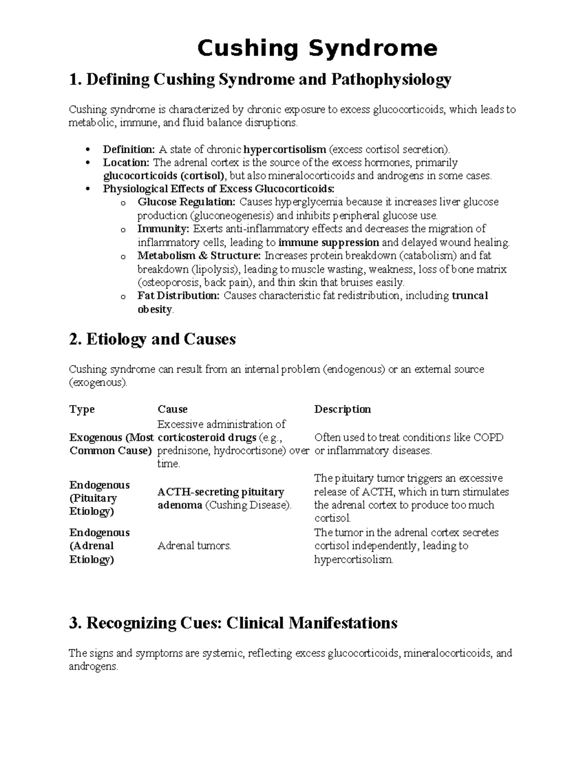 Cushing Syndrome (MED 101): Study Guide on Hormonal Regulation - Studocu