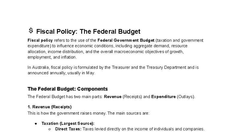 HSC Economics Notes: Understanding Fiscal Policy and Its Impact - Studocu