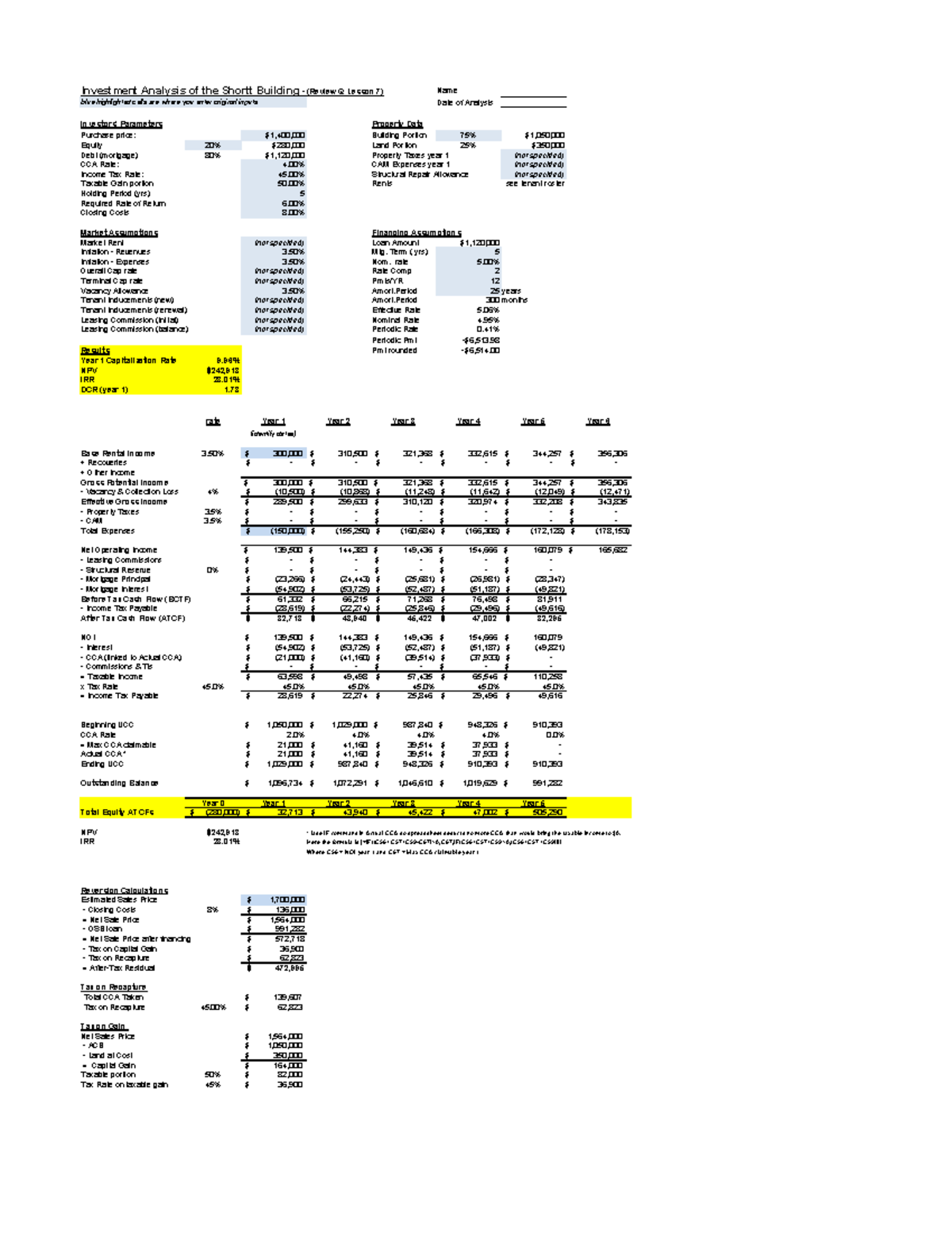 BUSI 331 Project 1: Real Estate Investment Analysis & Financial