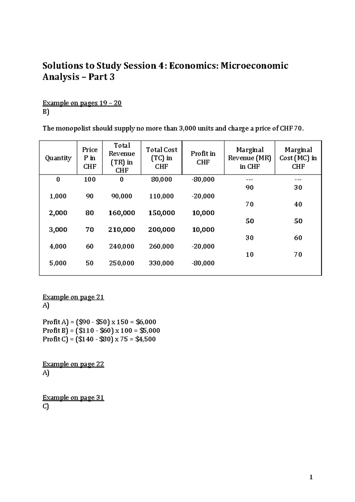 Microeconomics full time solutions part 3 - Solutions to Study Session ...