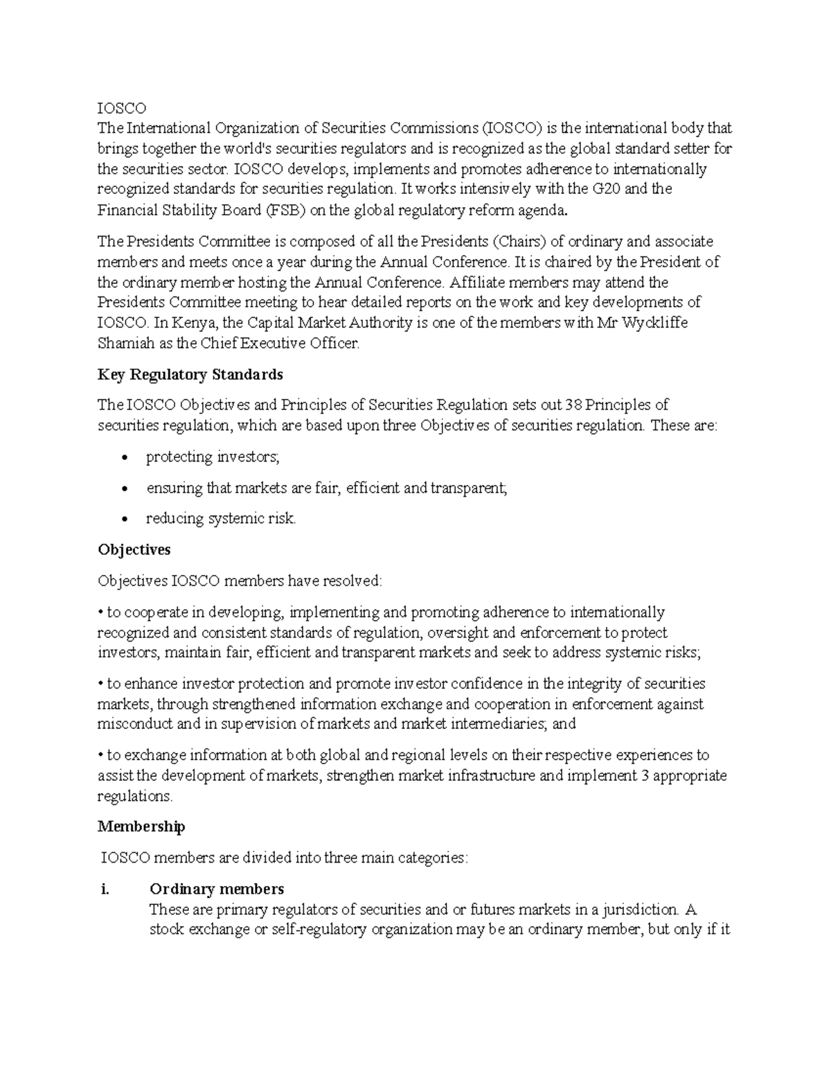 IOSCO: A Guide to Self-Regulation Principles and Membership - Studocu