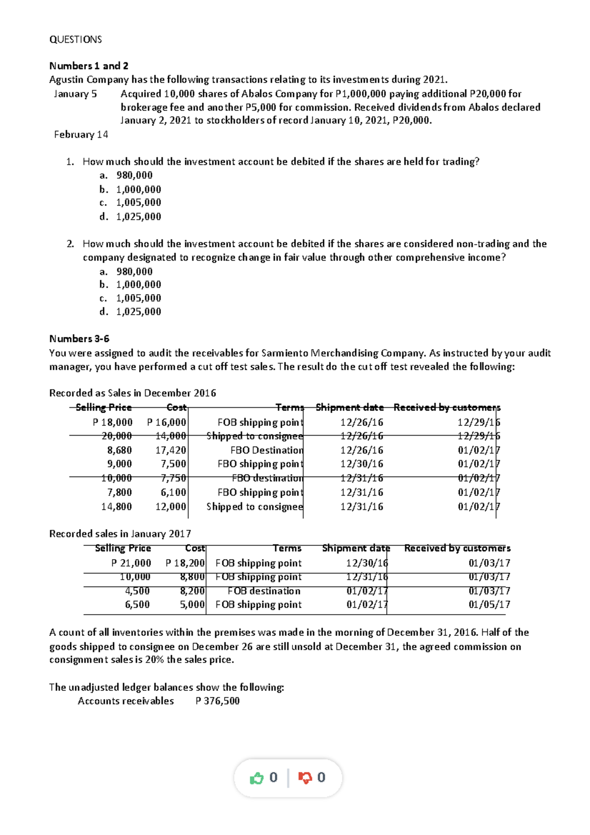 Audit of Investment Transactions: Test Bank for Financial Analysis ...