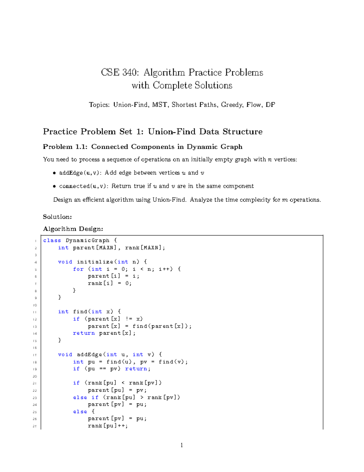 CSE 340: Algorithm Practice Problems with In-Depth Solutions - Studocu
