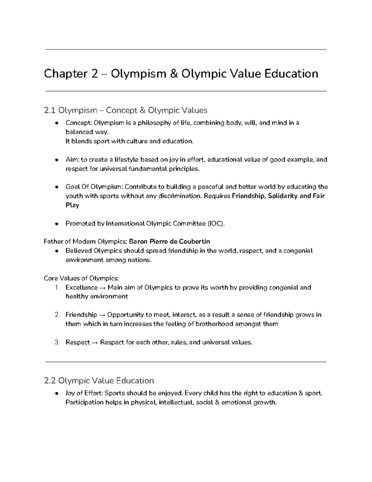 Chapter 2 – Olympism & Olympic Value Education Overview - Studocu