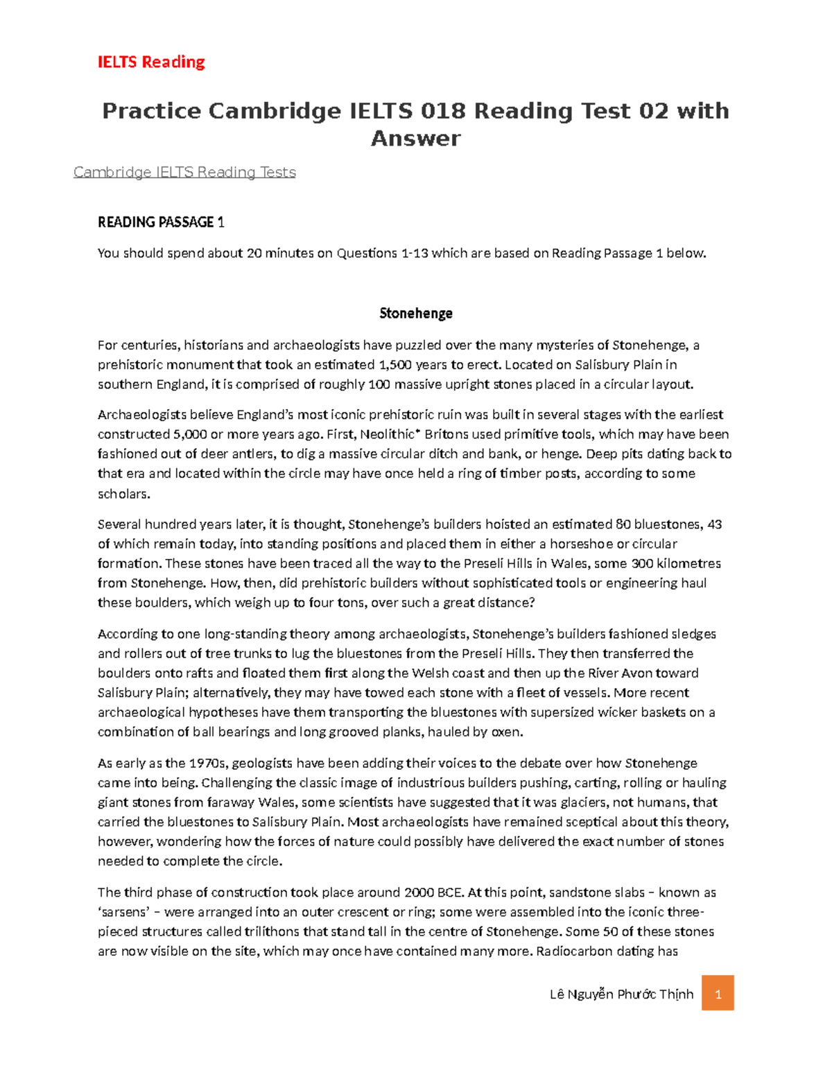 Practice Cambridge Ielts 018 Reading Test 02 with Answer - Practice ...