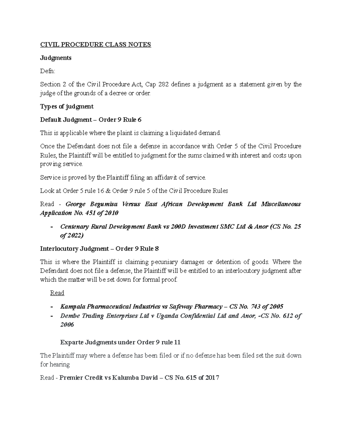 CIVIL PROCEDURE CLASS NOTES: Understanding Judgments and Remedies - Studocu