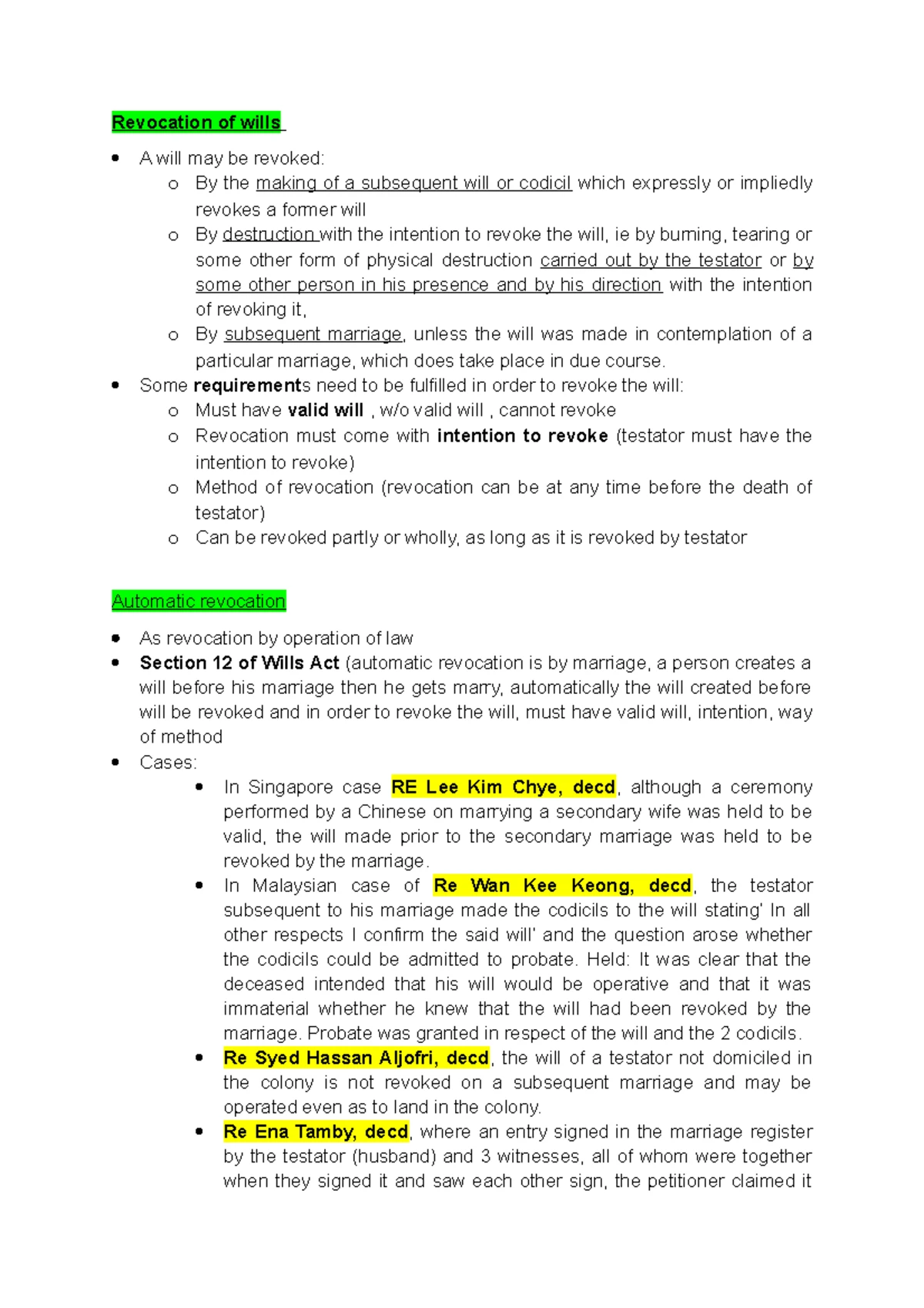 Revocation of Wills: Legal Analysis for Tutorial 5 - Q - Studocu