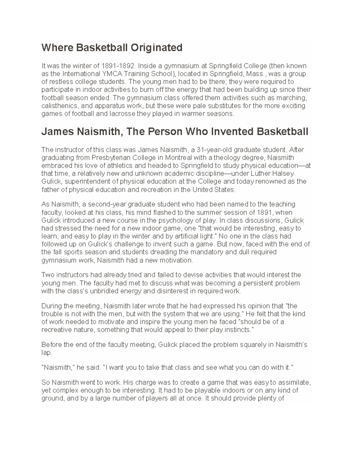 The Invention of Basketball: A Historical Overview and Original Rules ...