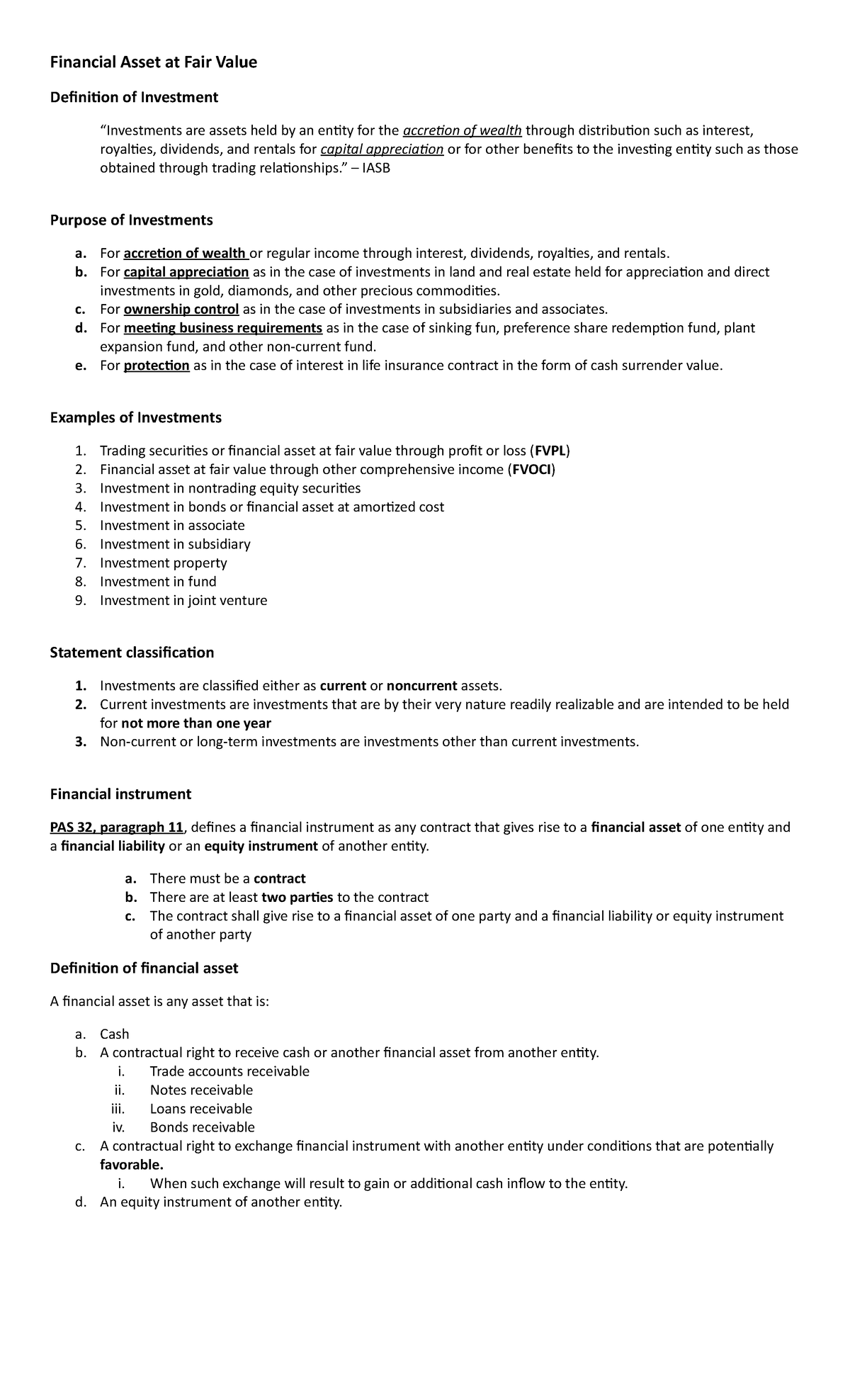 PFRS 9 Financial Asset at Fair Value: Comprehensive Study Notes - Studocu