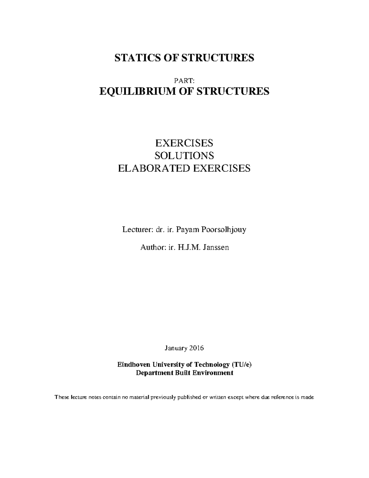 Eo S: Statics of Structures - Solutions & Exercises Notes - Studeersnel