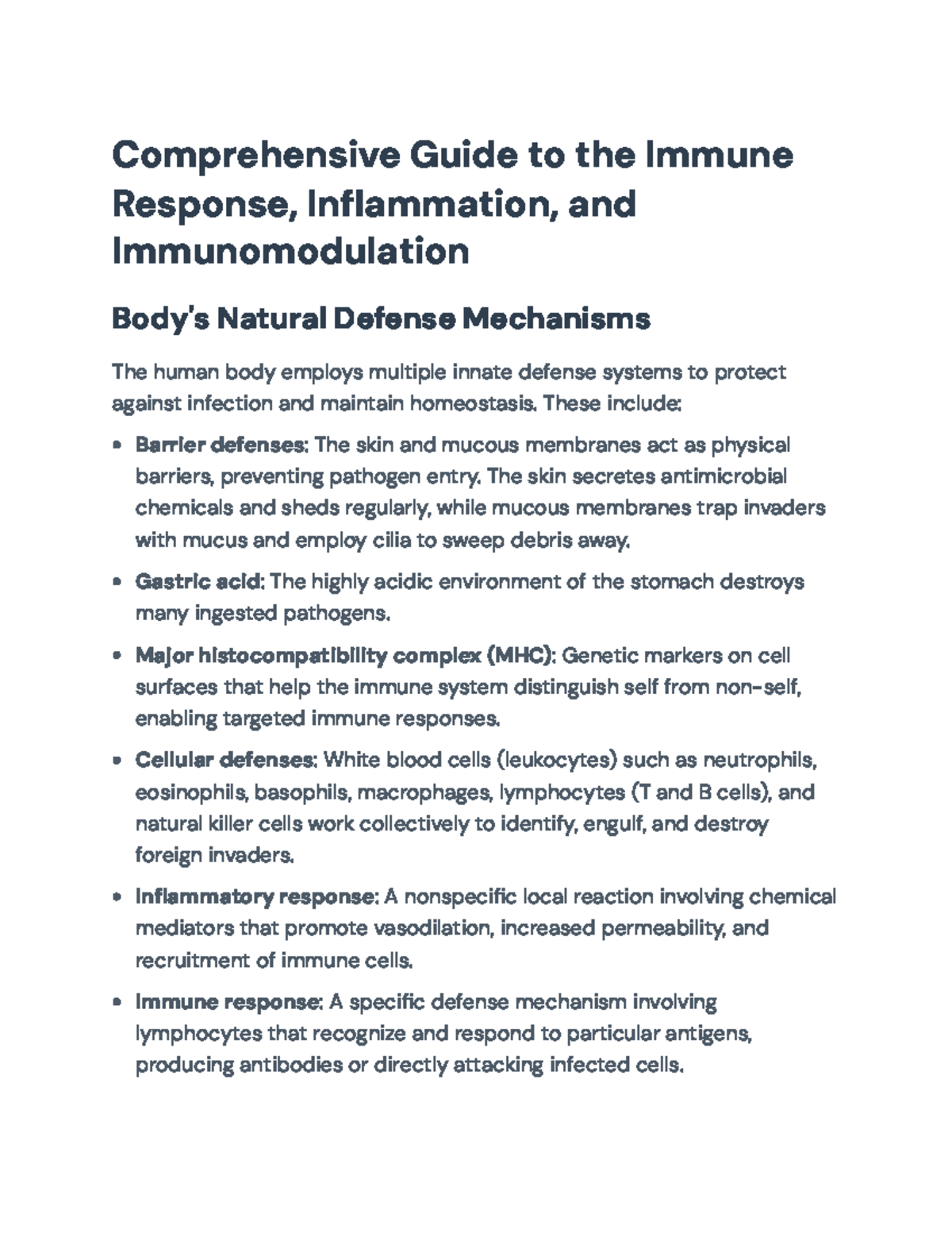 Comprehensive Study on Immune Responses & Inflammation Mechanisms (BIO ...
