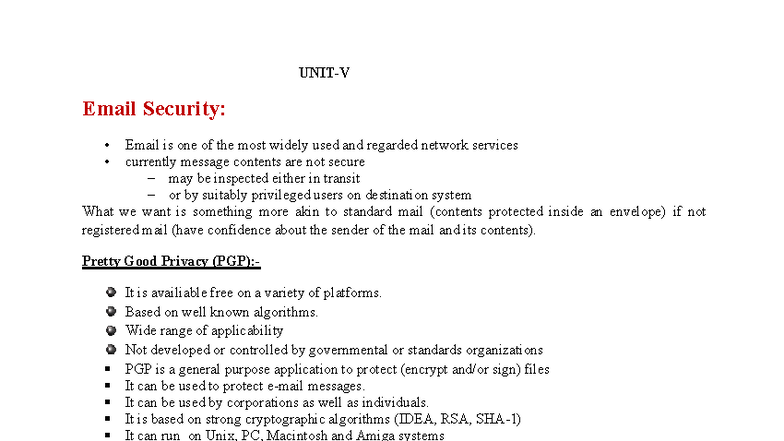 CNS UNIT-5 Part A: Email Security and PGP Overview - Studocu